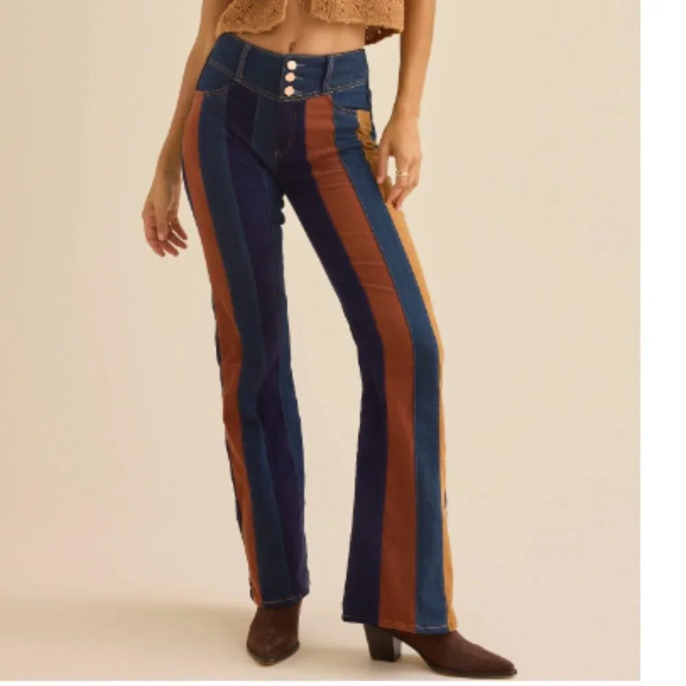 NWOT  Altar'd State Nova High Rise Suede Stripe Flare Pant 29 - Picture 3 of 5